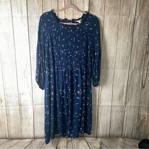 Blue Floral Long Sleeve Dress